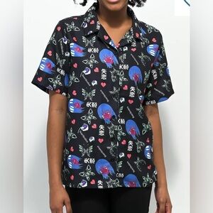 Vitriol Heartbroken Anime Short Sleeve Button-Up Shirt Small